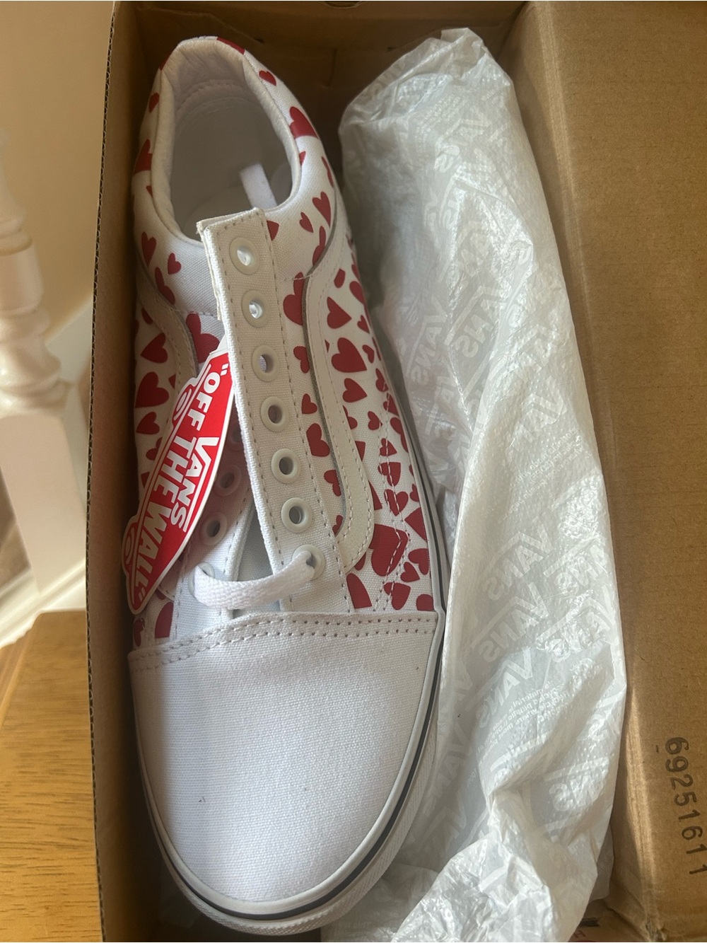 Vans Women's White Slip-On Sneakers with Red Heart Print - Picture 3 of 6
